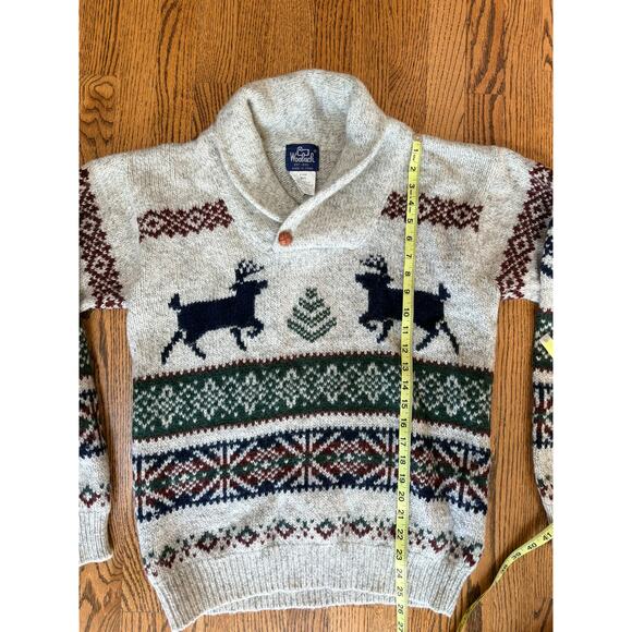 Vintage Woolrich Wool Shawl Collar Reindeer Nordic Sweater Men’s L - Picture 3 of 5